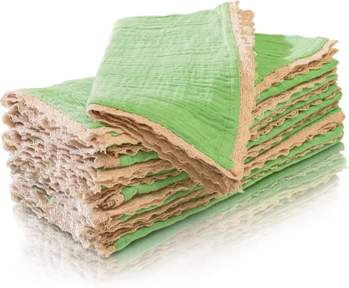 Vista 31 de FINGERCRAFT Servilletas de tela de lino y algodón de 12 unidades con esquinas ingletadas y elegante encaje para uso diario; las servilletas están