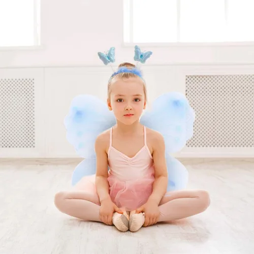 Vista 2 de TENDYCOCO Disfraz de hadas para niñas, alas de hada de mariposa, tutú, juego de disfraz con diadema