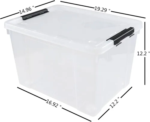 Vista 2 de Drephia - Paquete de 4 contenedores de almacenamiento de plástico transparente con tapa y ruedas, 50 L