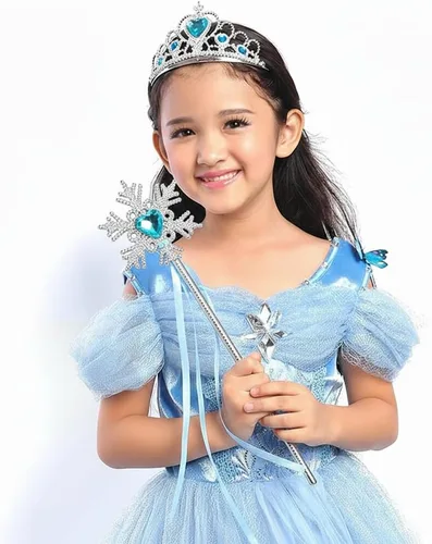 Vista 4 de Kuzhi Juego de tiara y varita de corona princesa Elsa - Joya de corazón de plata
