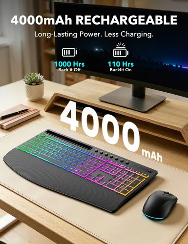 Vista 2 de Combo de teclado y mouse inalámbricos, batería de 4000 mAh Negro clásico