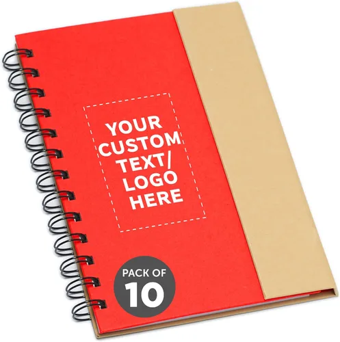 Vista 3 de DISCOUNT PROMOS Juego de 1 cuadernos de espiral ecológicos personalizados con bolígrafos, paquete personalizado a granel, perfecto para negocios