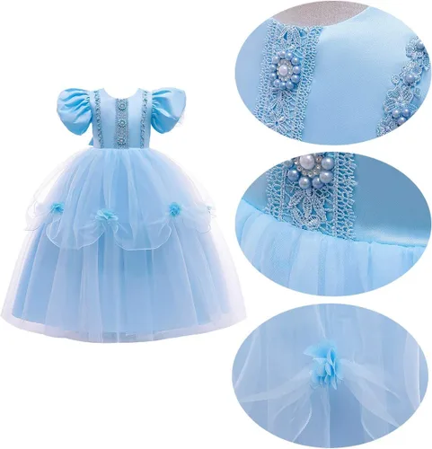 Vista 32 de Vestido de cumpleaños de princesa Cenicienta para niñas, disfraz de Halloween, concurso de Navidad, fiesta de baile con accesorios