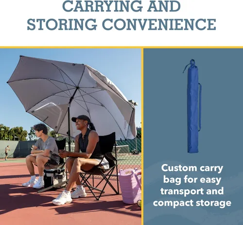 Vista 6 de Sport-Brella Premiere UPF 50+ Protection Umbrella Shelter with Patented Side Panels and Tilt Mechanism, Heavy-Duty 1.25 Inch Center Pole, Auger