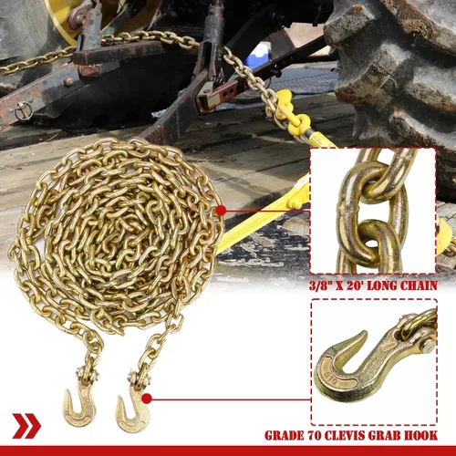 Vista 5 de Cadena de remolque G70 de 3/8 pulgadas x 20 pies, cadena de amarre para camión de cama plana, 1 unidad
