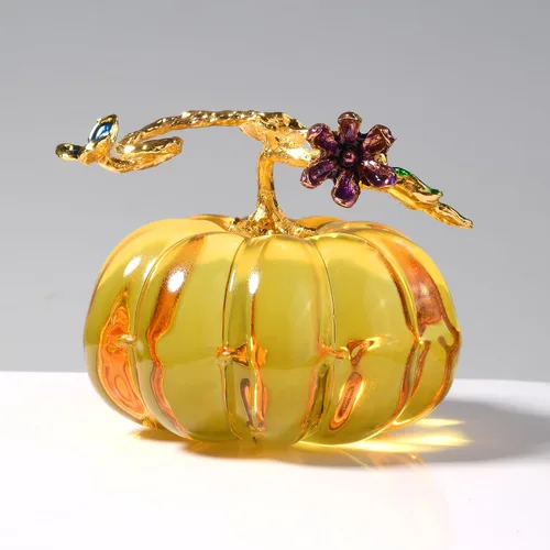 Vista 11 de Figura de calabaza de cristal soplado a mano de 3 pulgadas, pisapapeles de calabaza de cristal marrón grande, calabazas de Acción de Gracias