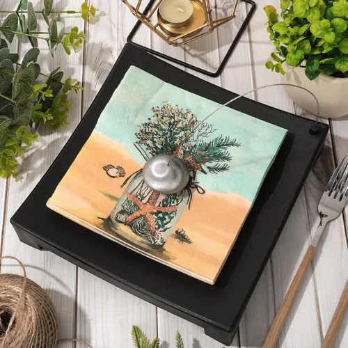 Vista 3 de AnyDesign Paquete de 80 servilletas de papel de playa desechables con estrellas de mar en orilla del mar, tarros de coral masón de postre