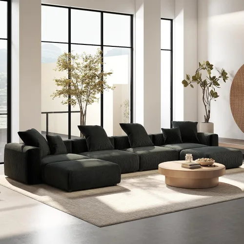 Vista 13 de Sofá seccional modular en forma de nube, sofá en L con otomano, sofá cama de 260 cm de tamaño grande, sofás cama de corduroy para sala de estar