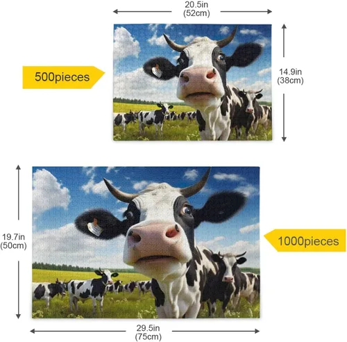 Vista 5 de Funny Cow Puzzle de 500 piezas, rompecabezas de madera para juegos familiares, adecuado para adolescentes y adultos