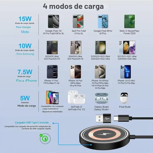 Vista 7 de para Pixel 10 Pro Fold Cargador inalámbrico magnético Almohadilla de carga rápida para Google Pixel 10 Pro XL 10A 10 9A 9 8 7,15 W Magsafe Cargador