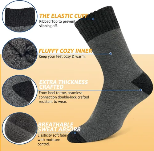 Vista 3 de VoJoPi Wool Socks Mens 5 Pairs Thermal Warm Winter Socks for Men Super Soft Cozy Boot Socks for Cold Weather
