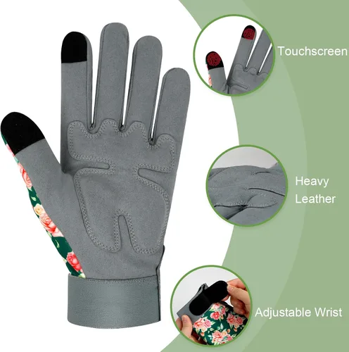 Vista 4 de Guantes de jardinería para mujer, de cuero resistente, a prueba de espinas, guantes de trabajo para mujer