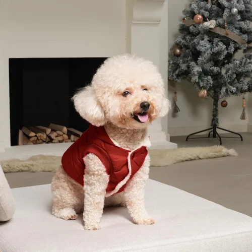 Vista 5 de Vecomfy - Sudadera con capucha para perro, forro de vellón, extra cálida, para invierno, chaqueta para perros grandes, abrigos con capucha para Rojo