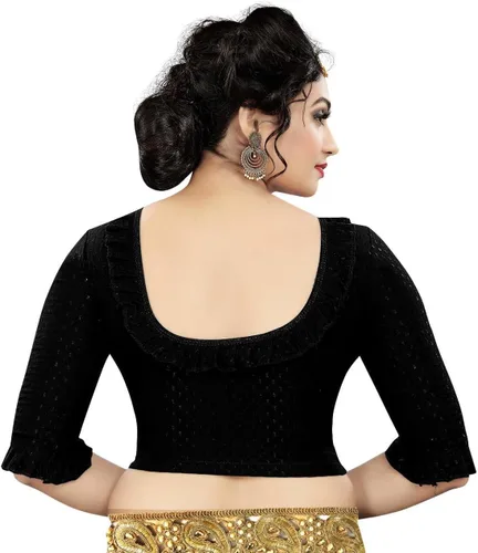 Vista 2 de Blusa Sari Sari elástica con mangas 34 jacquard, con volantes, confeccionada para mujer