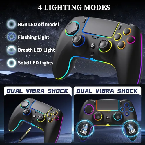 Vista 2 de SZDILONG Wireless Controller with 7 Colors RGB Light for P-S5 Pro/Slim,MAC,iOS,Steam,PC Windows/Android 10 and Above,Support