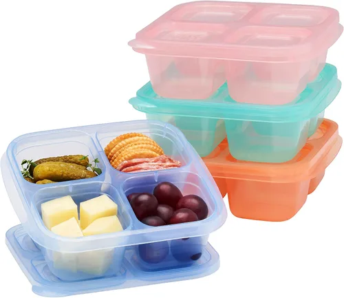 Vista 14 de EasyLunchboxes ELB4 - Caja para aperitivos (4 compartimentos) Meal Prep, Food Storage, Portion Control, Stackable, Microwave, Freezer &