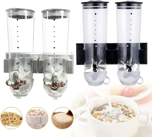 Vista 6 de Dispensador de cereales montado en la pared, contenedor de cereales con taza para cocina, tienda de alimentos, café, tienda de granos (negro)