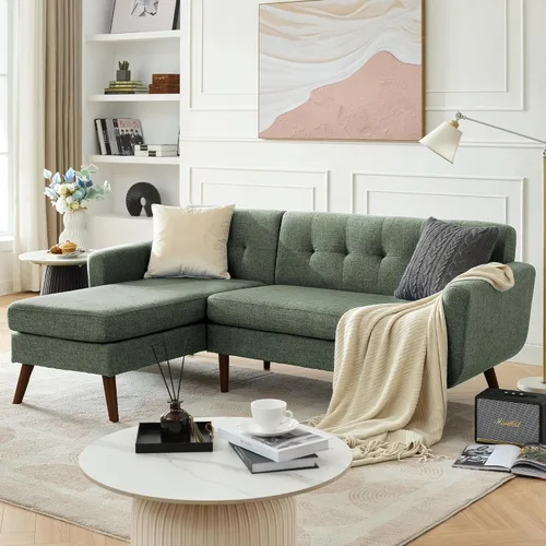 Vista 29 de Linen Fabric Single Sofa, Accent Chair, Mid Century Modern Armchair for Living Room, Bedroom Button Tufted Upholstered Comfy Reading Sofas, Beige