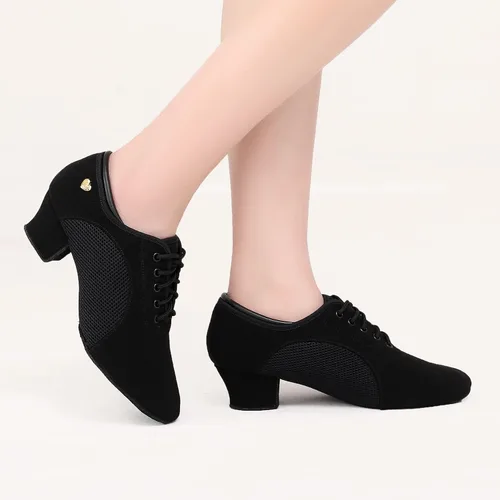 Vista 5 de Zapatos de baile latino para mujer, con cordones, para salón de baile moderno, ritmo de salsa, práctica de enseñanza, rendimiento profesional