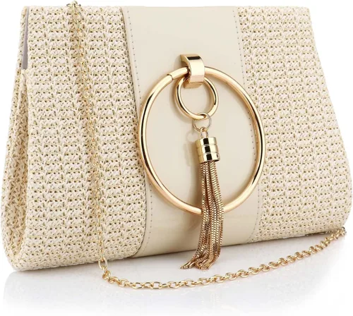 Vista 3 de Bolso de paja para mujer, bolso de mano cruzado de noche, bolso de mano para playa