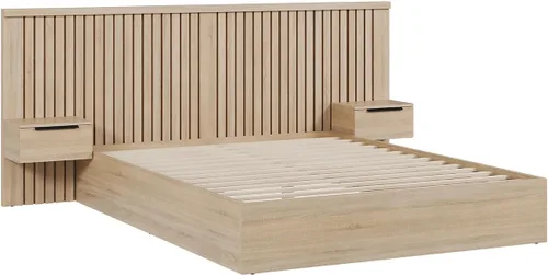 Vista 9 de KISLOT Marco de cama de madera estriada con mesitas de noche integradas Natural