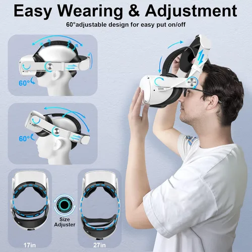 Vista 4 de Hfuear Head Strap with 10000mAh Battery Pack for Oculus Quest 2 Adjustable Elite Strap Accessories with Fast Charging Power for Extend 8hrs Playtime
