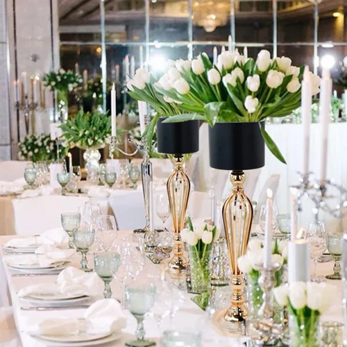 Vista 2 de 2 piezas de soporte único de flores de boda, centro de mesa creativo decoración jarrones, Navidad, recepción, fiesta