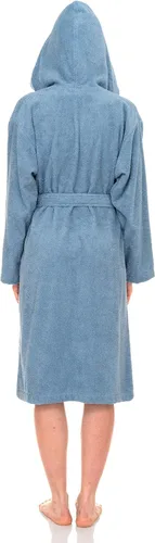 Vista 2 de TowelSelections Bata con capucha para mujer de algodón suave, bata de baño de toalla de tela de felpa para mujer, batas de baño para la ducha Azul