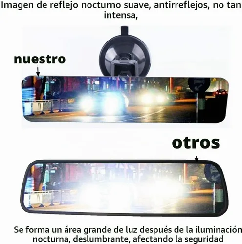 Vista 2 de Espejo retrovisor antirreflejo sin marco, espejo universal para interior de automóvil con ventosa adhesiva, endoscopio azul (9.4 x 2.55 pulgadas)
