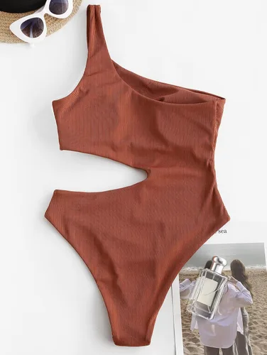 Vista 3 de ZAFUL Traje de baño de una pieza para mujer con un hombro acanalado y bloque