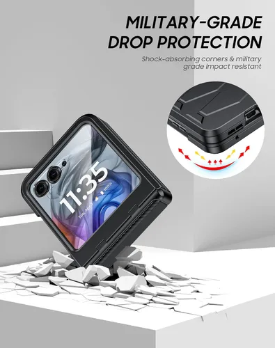 Vista 5 de Vizvera para Motorola Razr 2024 - Funda con tapa con bisagra, protector de pantalla incorporado, a prueba de golpes, funda todo en uno para Negro