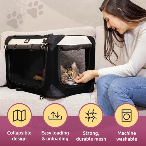 Vista 6 de Transportador de mascotas para gatos y perros, lado suave, mediano de 20 x 13 x 13 pulgadas, se adapta a la mayoría de gatos o perros pequeños