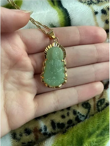 Vista 7 de kelistom Collar con colgante de Buda GUANYIN chapado en oro de 18 quilates para mujeres y hombres, adorno budista Maitreya Buddha ammuleto hinduismo