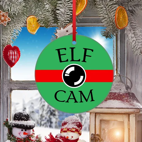 Vista 4 de Adorno de cámara de elfo de Navidad 2023 vigilancia reloj de Papá Noel colgante decoración de árbol de Navidad vacaciones te está mirando travieso
