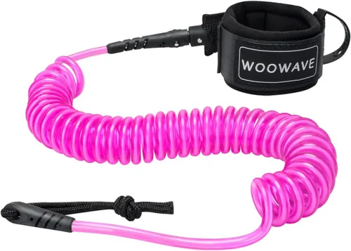 Vista 8 de WOOWAVE Correa SUP de 11 pies en espiral para tabla de remo para tabla de surf, correa de tobillo con funda impermeable para billetera/teléfono