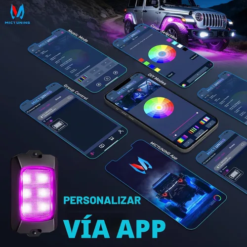 Vista 4 de MICTUNING Q1 RGBW Luces LED Rock, 4 Módulos de Color Puro Underglow Neón Iluminación Multicolor con Kit de Interruptor de Cableado, Controlador
