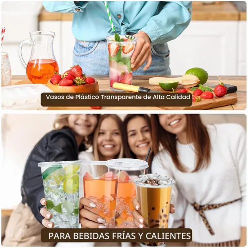 Vista 3 de Skylety - Juego de 500 vasos de plástico transparente de 32 onzas con tapas Vasos de bebida fríos desechables de plástico para fiestas frías