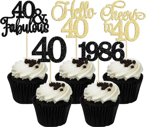 Vista 57 de Gyufise Paquete de 24 adornos negros para cupcakes de 10.º cumpleaños con purpurina negra 10 Ten Hello 10 Dights dobles desde 2015 para decoraciones