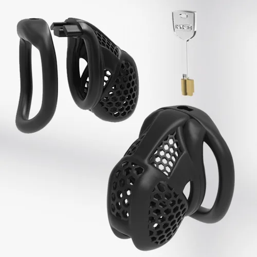 Vista 8 de Jaula protectora de panal integrada para hombre, ventilada y transpirable, color negro y rosa, 4 tamaños, USZA033 (negro, pequeño)