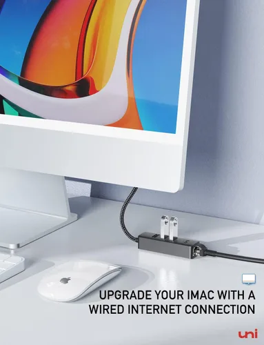 Vista 9 de uni Adaptador USB-C a Ethernet, HUB USB C Ethernet 1Gbps con USB 3.0 4EN1, [Compatible con Thunderbolt 4/3] Adaptador de red USB C para MacBook