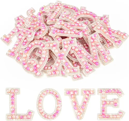 Vista 12 de Morcheiong 26 piezas de parches de letras con diamantes de imitación de perlas autoadhesivas A-Z, parches de letras de perlas para pegar en ropa