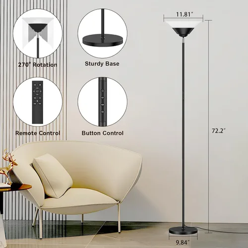 Vista 7 de SIBRILLE Lámpara de pie RGB Torchiere, lámpara de pie LED regulable de 30 W con control remoto, cambio de color, luz de esquina de 72 pulgadas