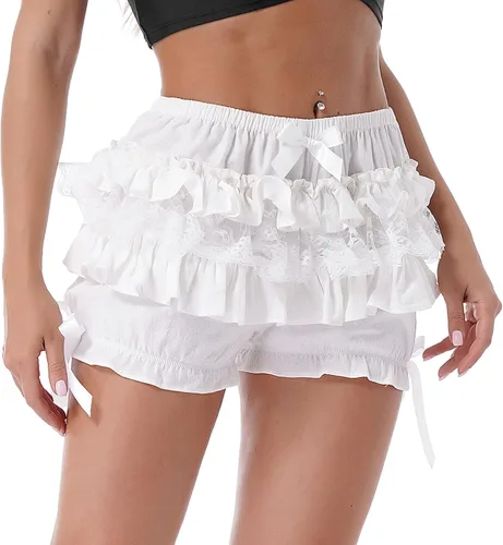 Vista 3 de Shinsto Pantalones cortos de calabaza con volantes en capas para mujer