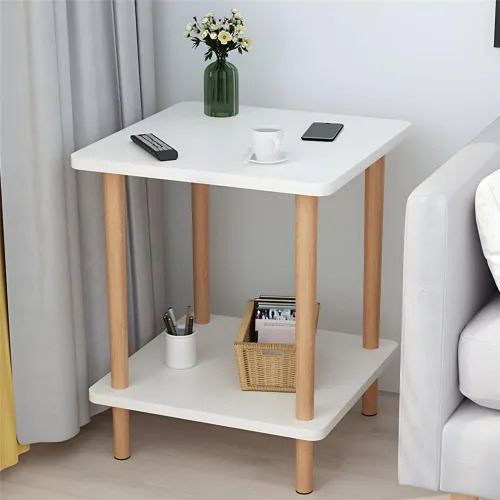 Vista 13 de Mesa auxiliar contemporánea de estilo redondo simple, mesa auxiliar de madera maciza, mesa auxiliar para espacios pequeños, mesitas de noche