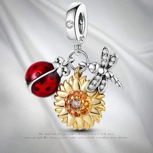 Vista 6 de Pandach Dijes de plata de ley 925 para pulseras y collares, colgantes de mariposa y auriculares, dijes de trébol, regalo de joyería para mujeres