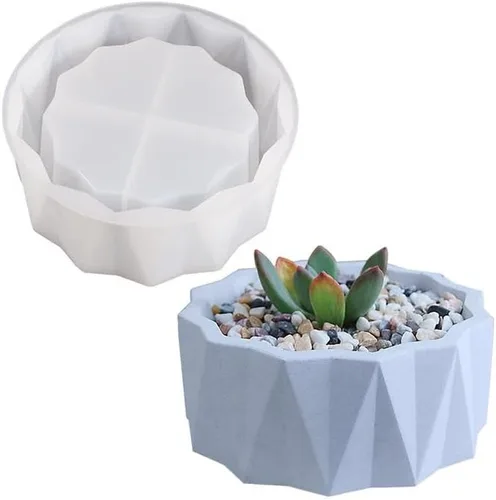 Vista 12 de Moldes de silicona para macetas de resina epoxi, molde geométrico redondo grande para jarrón de hormigón, arcilla para suculentas, molde para rombo