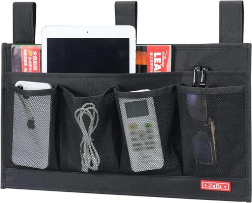 Vista 9 de Zafit Organizador colgante para mesita de noche, organizador de almacenamiento para revistas, teléfono, control remoto (4 bolsillos, negro)