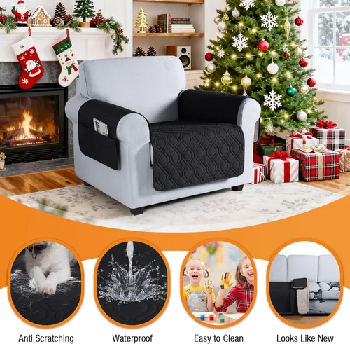 Vista 4 de VANSOFY Funda para Sofá, Fundas de Sofá Impermeables Lavables Forro Protector de Muebles Fundas de Asiento de Sofá Antideslizantes para Perros, Negro