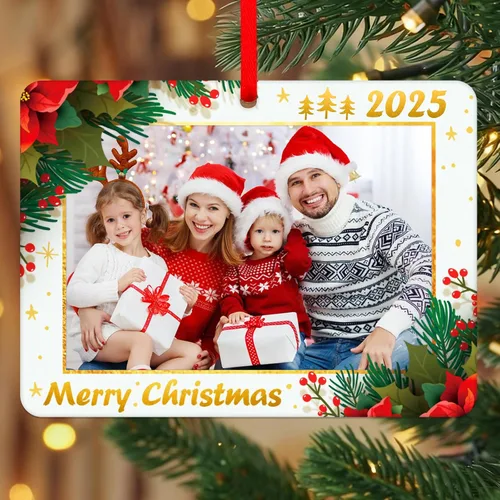 Vista 2 de WhatSign Adornos de Navidad para marco de fotos, adornos personalizados para árbol de Navidad, regalo de recuerdo de fotos familiares personalizado