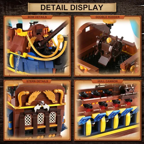 Vista 3 de YESHIN Kit de bloques de construcción modelo de barco piratas, MOC Sailboat Model Construction Set to Build, regalo para entusiastas